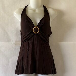 Banana Republic Brown Halter Top Size S Babydoll Empire Waist Boho Y2K Casual